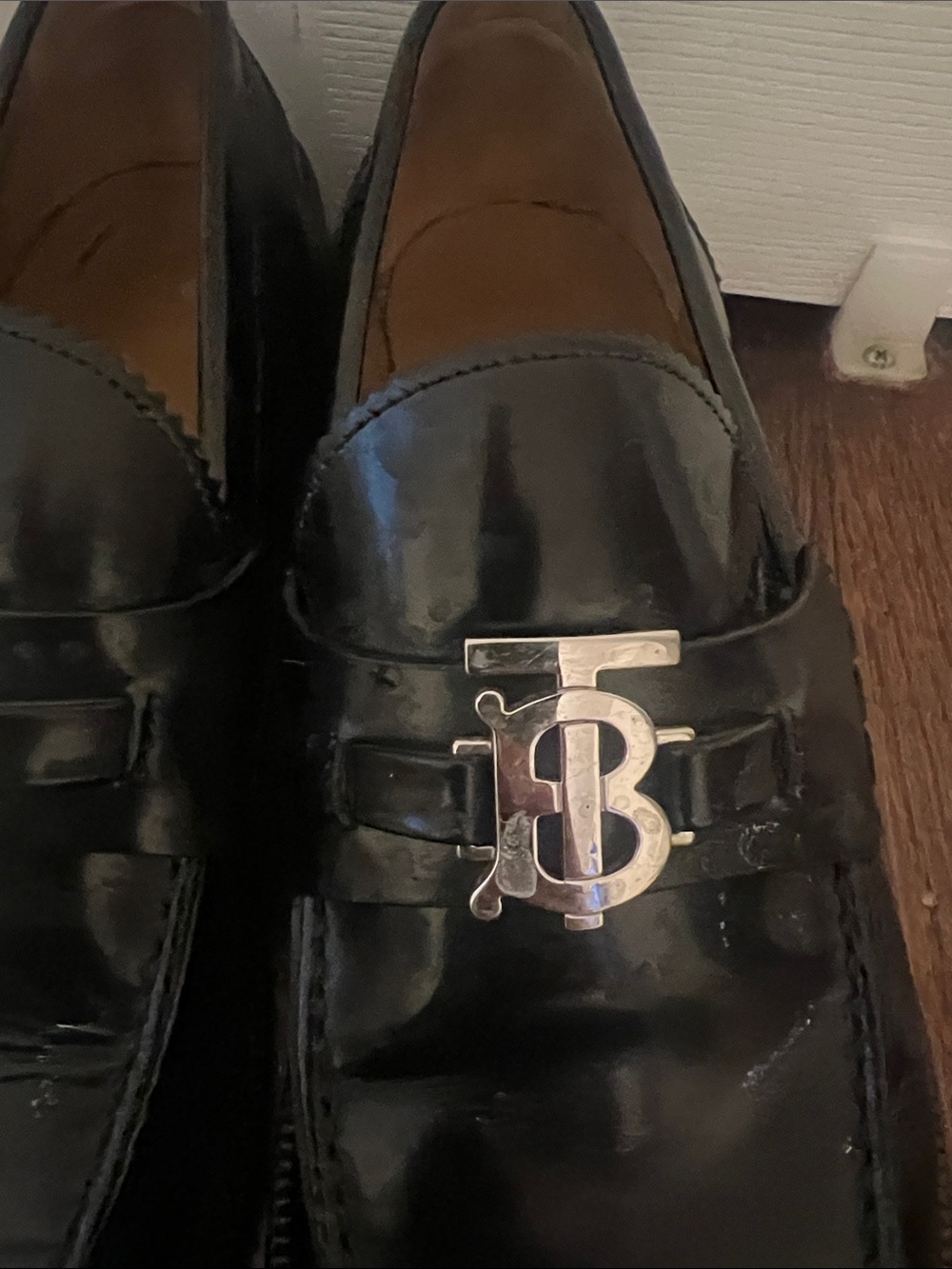 Burberry Black Leather Loafers with Silver TB Logo - Picture 11 of 11